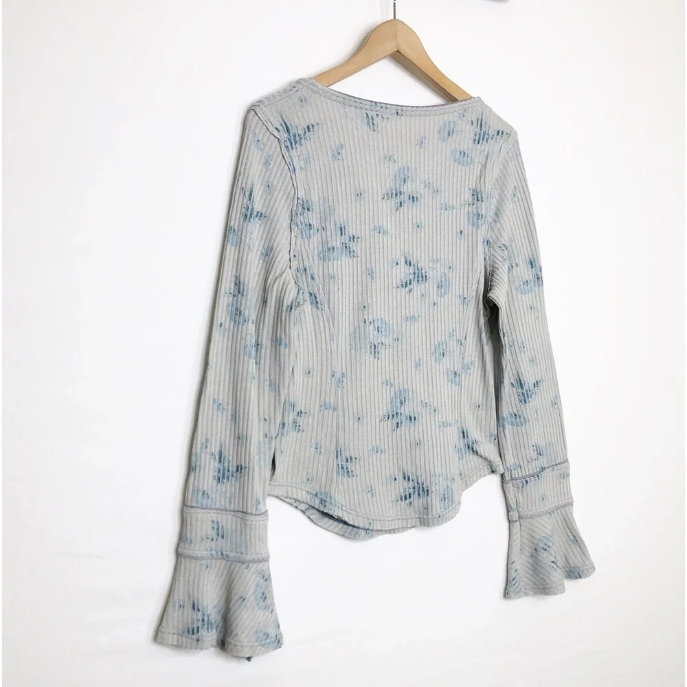 Free People Layer me Henley tie dye top with bell sleeves